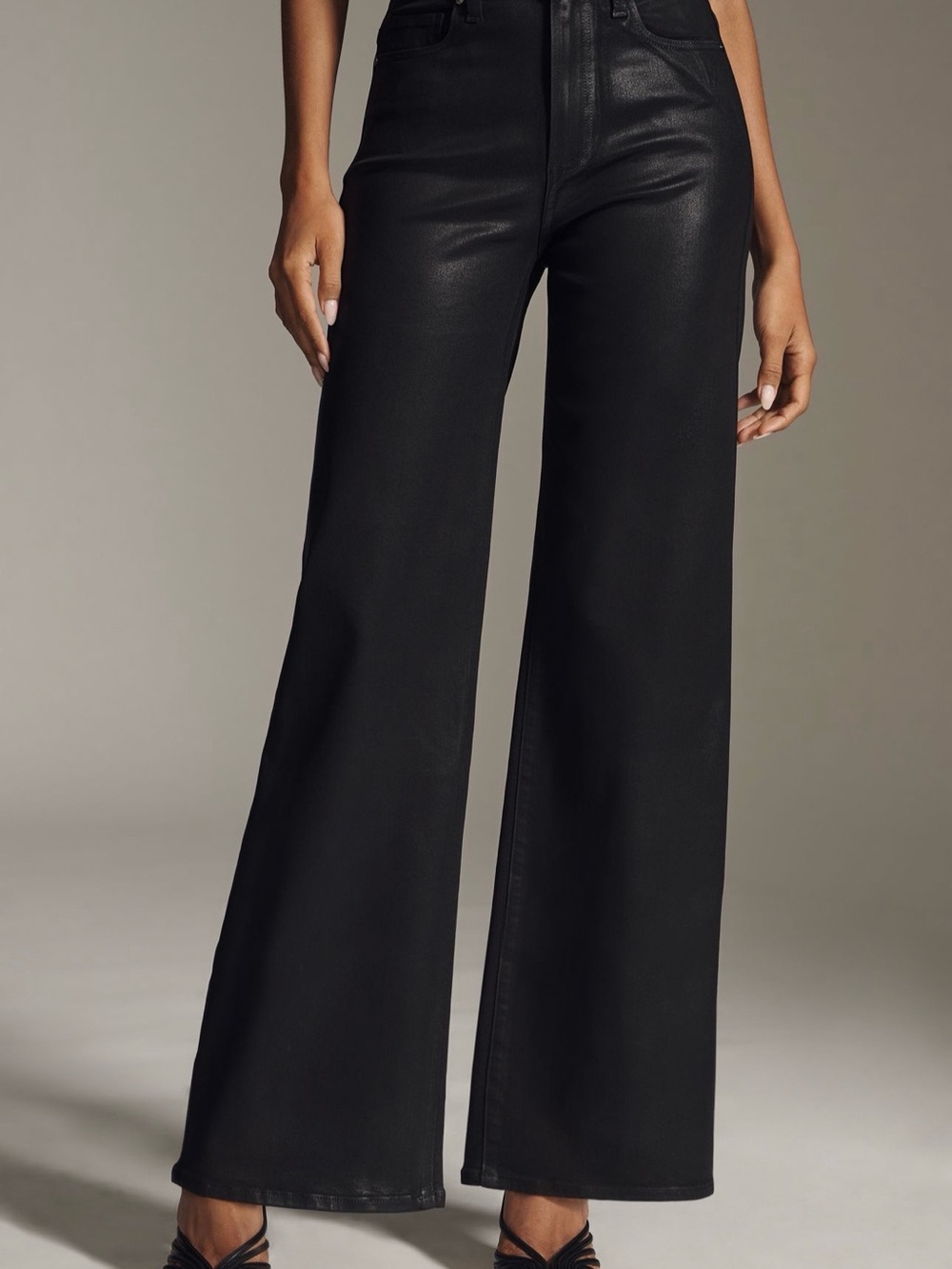 PAIGE Black High-Rise Wide-Leg Jeans - Picture 3 of 4
